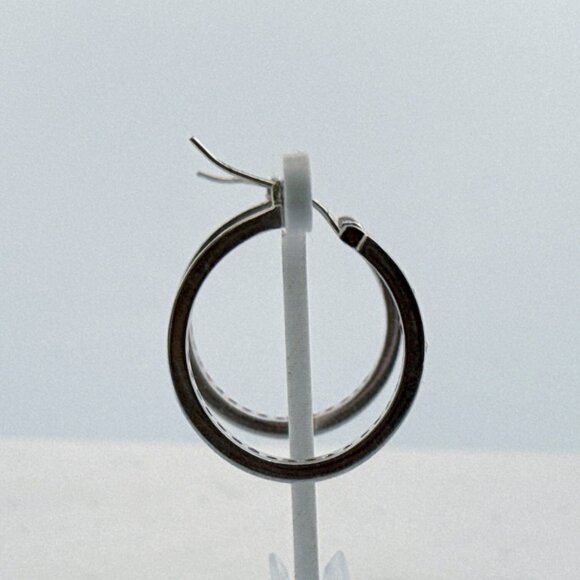 Estate Vintage 925 Sterling Silver CZ Hoop Earrings, 1.13", 7g, Marked - Picture 2 of 9